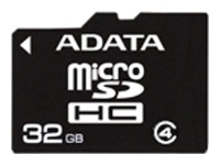 memory card ADATA, memory card ADATA microSDHC Class 4 32GB, ADATA memory card, ADATA microSDHC Class 4 32GB memory card, memory stick ADATA, ADATA memory stick, ADATA microSDHC Class 4 32GB, ADATA microSDHC Class 4 32GB specifications, ADATA microSDHC Class 4 32GB