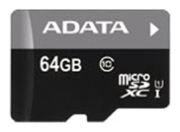 memory card ADATA, memory card ADATA Premier microSDXC Class 10 UHS-I U1 64GB, ADATA memory card, ADATA Premier microSDXC Class 10 UHS-I U1 64GB memory card, memory stick ADATA, ADATA memory stick, ADATA Premier microSDXC Class 10 UHS-I U1 64GB, ADATA Premier microSDXC Class 10 UHS-I U1 64GB specifications, ADATA Premier microSDXC Class 10 UHS-I U1 64GB