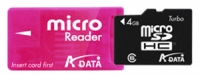 memory card ADATA, memory card ADATA Reader Series microSDHC class 6 + microReader 4GB, ADATA memory card, ADATA Reader Series microSDHC class 6 + microReader 4GB memory card, memory stick ADATA, ADATA memory stick, ADATA Reader Series microSDHC class 6 + microReader 4GB, ADATA Reader Series microSDHC class 6 + microReader 4GB specifications, ADATA Reader Series microSDHC class 6 + microReader 4GB