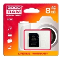 memory card GoodRAM, memory card GoodRAM SDC8GHC4GRR9, GoodRAM memory card, GoodRAM SDC8GHC4GRR9 memory card, memory stick GoodRAM, GoodRAM memory stick, GoodRAM SDC8GHC4GRR9, GoodRAM SDC8GHC4GRR9 specifications, GoodRAM SDC8GHC4GRR9